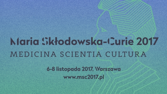 Baner z Marią Skłodowską-Curie i datą konferencji